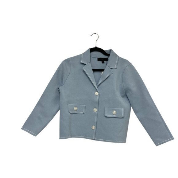 Zara Womens Blazer Jacket Size M Blue Trim Knit Sweater cardigan 4192/051 NWT - Picture 2 of 16